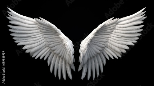 Angel Wings on Black Background. Guardian, Divine, Ethereal 