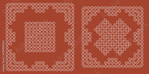 Indian Traditional and Cultural pulli or sikku Kolam design vector, set of editable home decor patterns photo