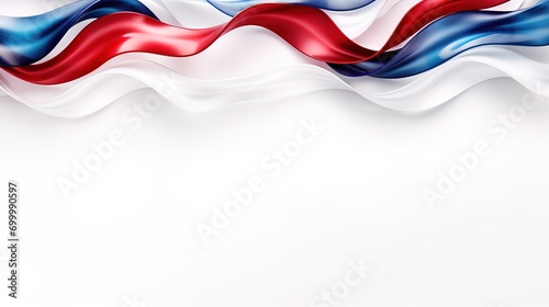 USA holiday white, red & blue ribbon flag decorations on a white background. - AI Generated Abstract Art photo