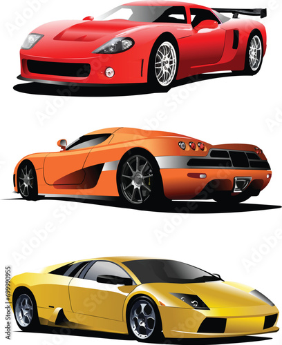 Three sport  cars on the road. Vector illustration