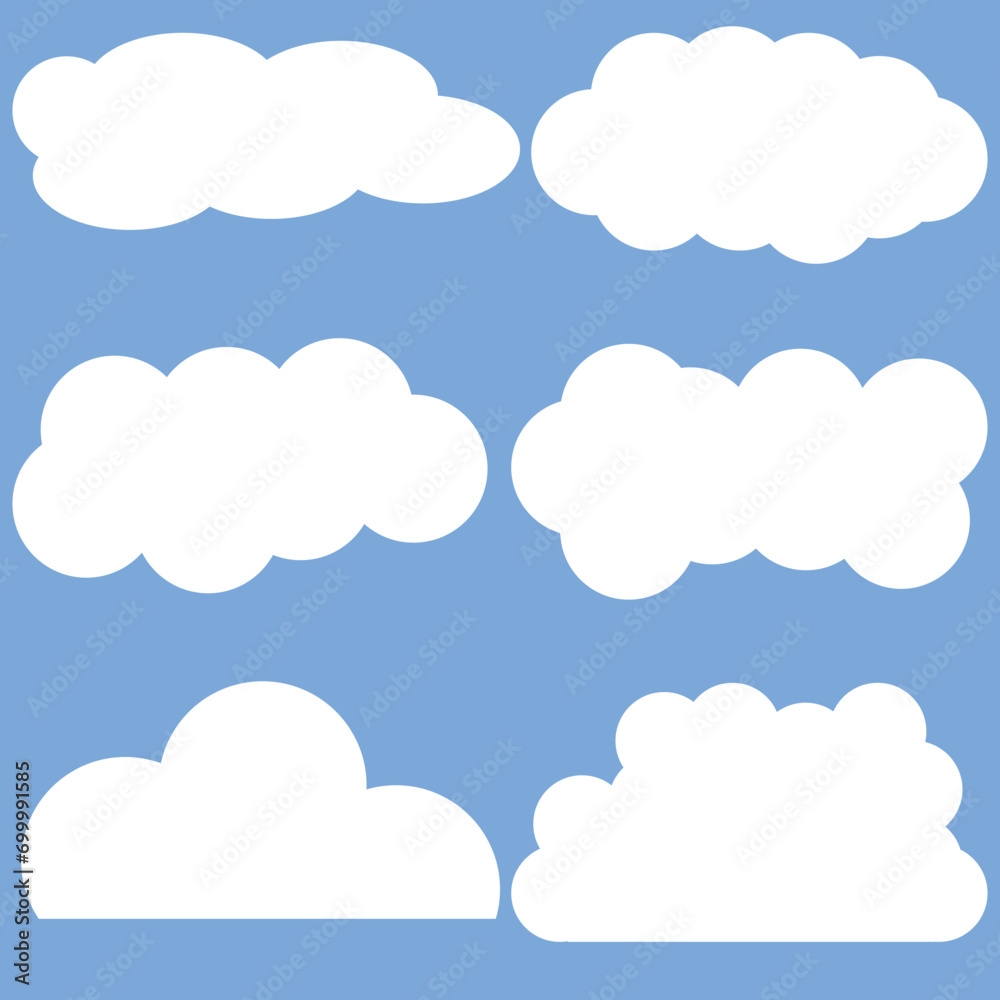 Long White Cloud sets. Abstract white cloudy set isolated Vector illustration with blue background