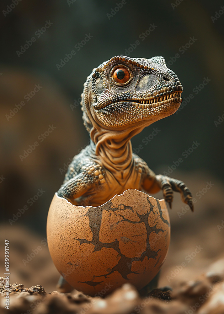 Fototapeta premium T-rex Baby Crawling From Egg