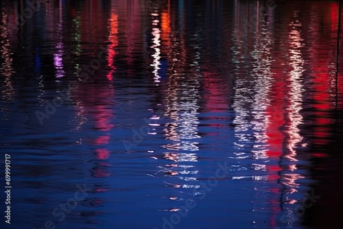 city night lights water reflection background red blue abstract