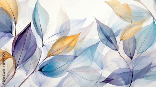 abstract of leaves with pastel colors print out, in the style of transparent layers