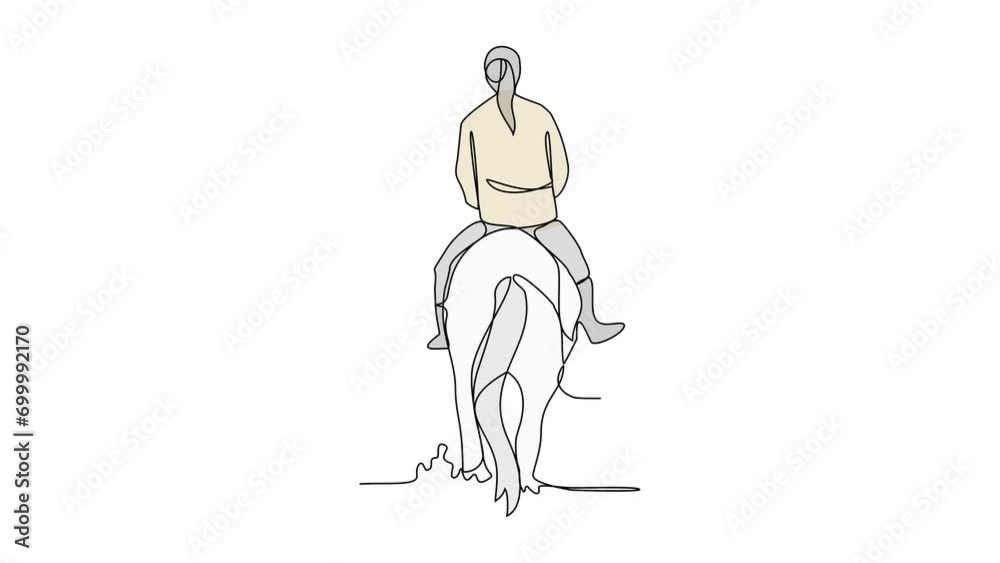 Animated self drawing of people riding the horse. A jockey is someone who rides a horse in a race. Riding the horse in simple linear style vector illustration. Suitable design for your asset. Animated self drawing of people riding the horse. A jockey is someone who rides a horse in a race. Riding the horse in simple linear style vector illustration. Suitable design for your asset.