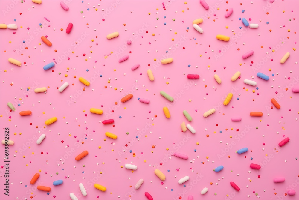 Colorful Candy Sprinkles on a Pink Background