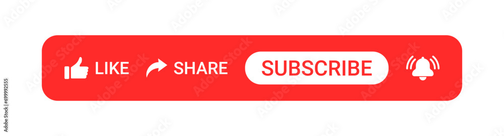 Like, share, follow, subscribe button icon. Video symbol. Social media app. Online bar click. Application interface. Vector illustration.