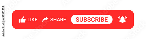 Like, share, follow, subscribe button icon. Video symbol. Social media app. Online bar click. Application interface. Vector illustration.