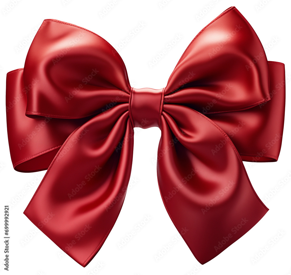 Red bow isolated on transparent  background, png Generated AI