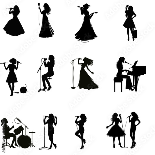 Singer Silhouette , Silhouettes of a male singer performing with different enthusiastic gestures ,    Singer male and female silhouette