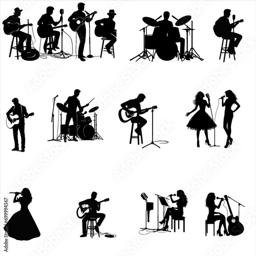 Singer Silhouette , Silhouettes of a male singer performing with different enthusiastic gestures , Singer male and female silhouette