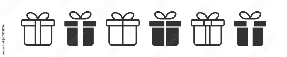 Gift box icon set. Christmas box surprise. Celebration present. Vector illustration.