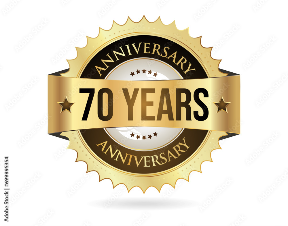 Anniversary golden label with ribbon vector illustration Anniversary golden label with ribbon vector illustration