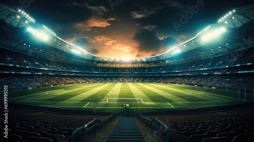 Cricket stadium with neon environment. Generative AI. © visoot