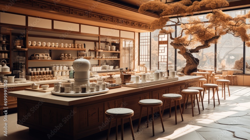 Chinese tea shop. Generative AI.