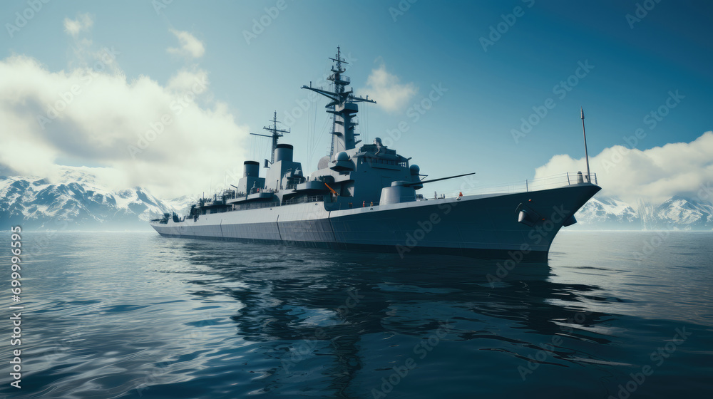 A warship at sea. Generative AI.