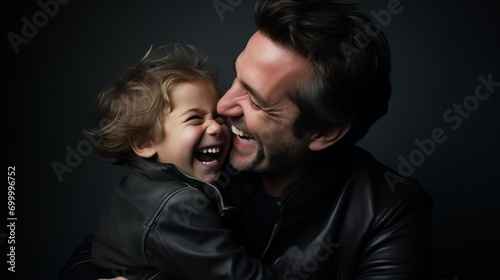 Smiling Father, Joyful Son: Capturing the Essence of Fatherhood on a Solid Black Studio Backdrop