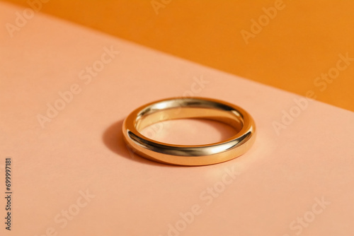 Gold ring on an orange pastel background