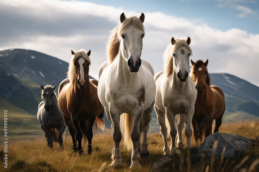A five horses on mountain. Generative AI. A five horses on mountain. Generative AI.