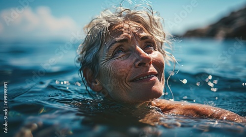 joyful woman swimming in the sea