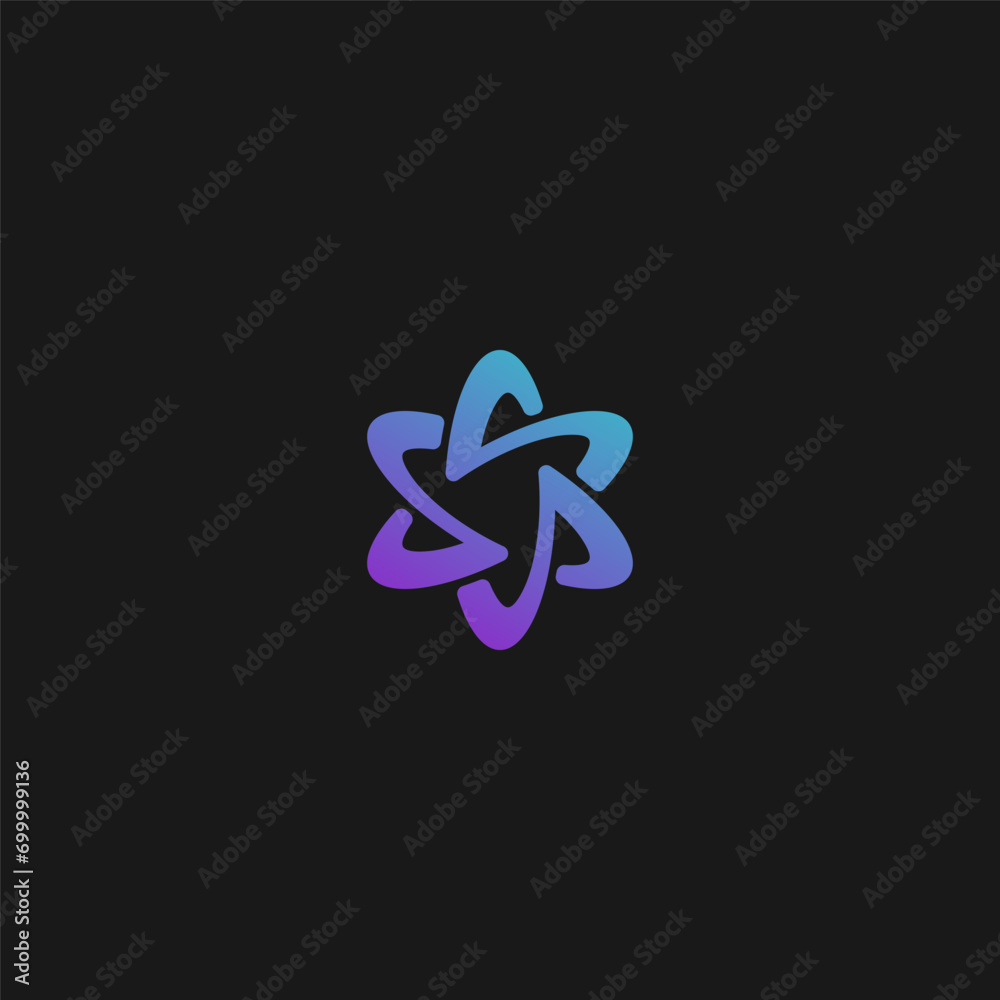 Triple letter S logo in orbital atom shape - purple green. Triple letter S logo in orbital atom shape - purple green.