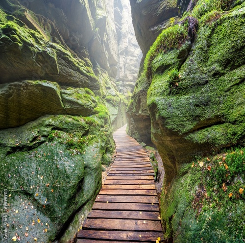 Teplicke Skaly rocks cathedral walls, Czech Republic
A rock town in the Czechia, an educational trail through the sandstone labyrinth.
During sunny and cloudy autumn day. photo