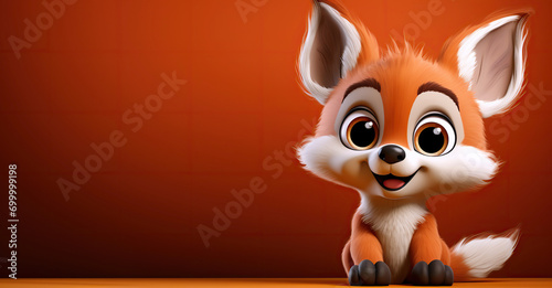 cute cartoon character fox on red isolated background with copy space © alexkoral