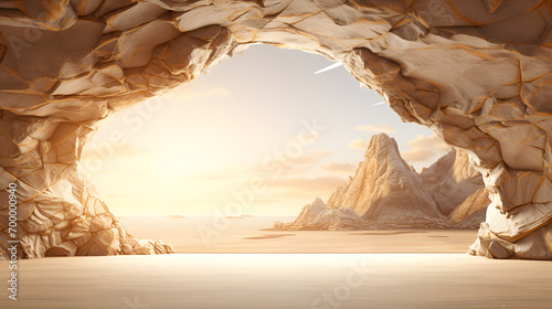 Sunlit Wonders: Unveiling the Beauty of a Secluded Cave Overlooking the Majestic Ocean photo