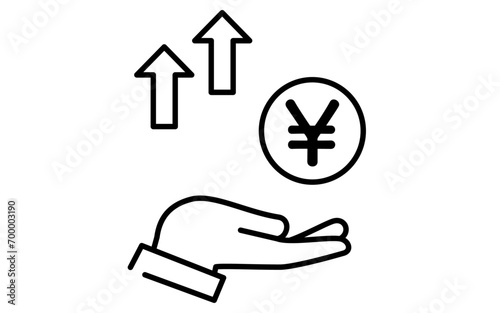 Icon of profitable investment in Japanese yen, simple line drawing illustration