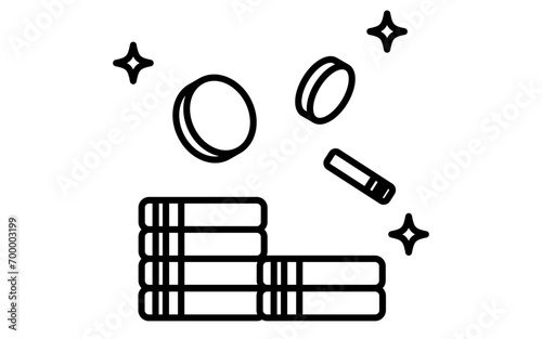 Image of money increasing through investment, icon of piled and falling gold coins, simple line drawing illustration