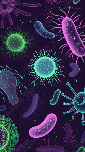 microscope illustration of colorful bacteria	
 photo