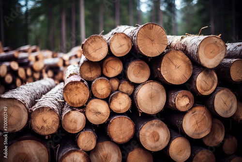 a pile of logs at the wild bokeh style background