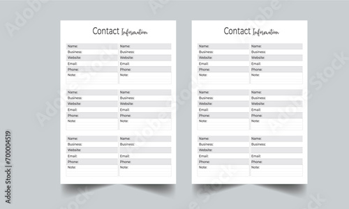 Contact information layout planner design template