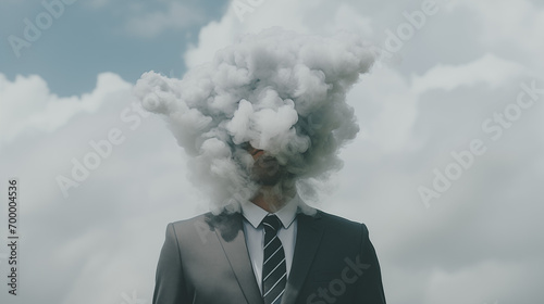 頭に雲がかかるビジネスマン