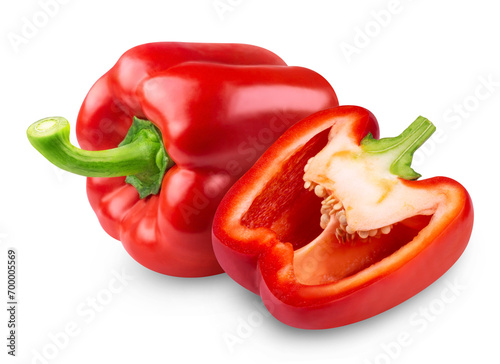 Pepper isolated. Red bell pepper and half a pepper on a transparent background.