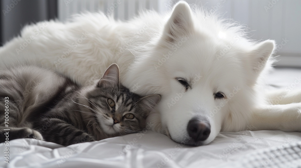 cat and dog sleep together 