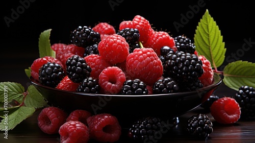 Assortment of berries on dark backdrop.