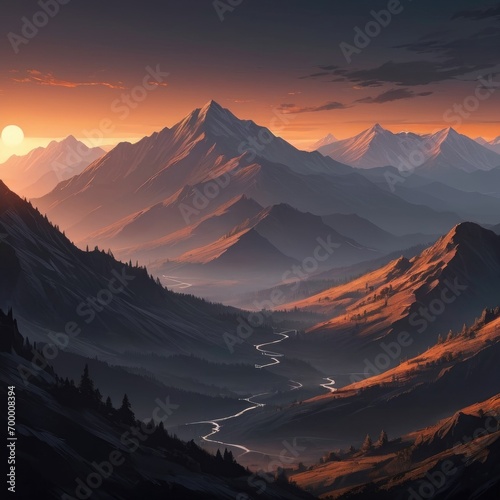 Panorama of Sunset view in the Mountains © YudhiaAsta