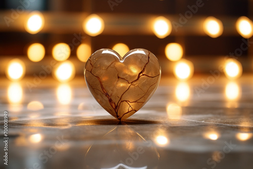 close up of a gold heart marble stone bokeh style background