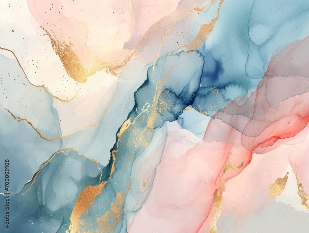Abstract watercolor background with gold and blue marble texture. illustration Generative AI