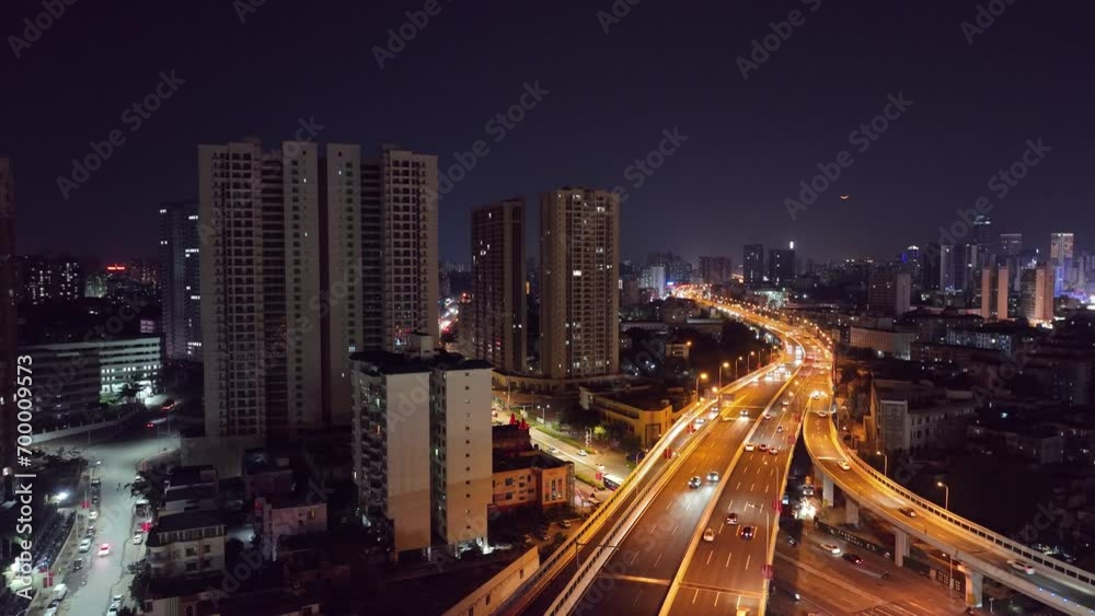 view of city overpass at night view of city overpass at night