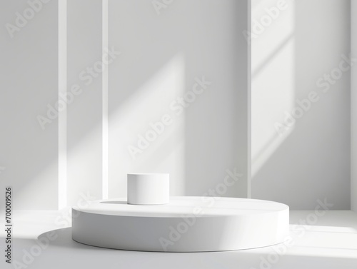 White podium in white room with shadow from window  3d render Generative AI