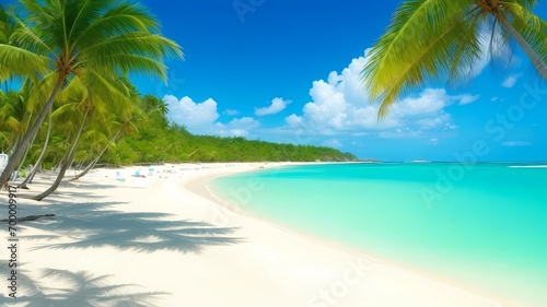 beach with palm trees © Galih