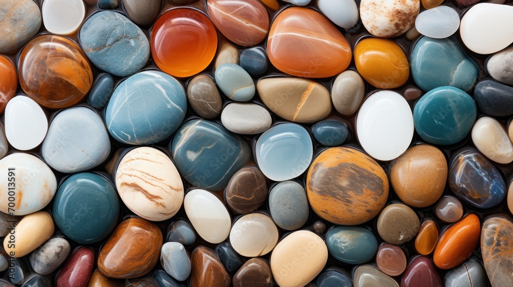 A beautiful painting of large pebbles on a beach, with a focus on the natural beauty of the stones.