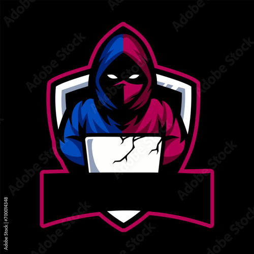 hacker mascot with laptop