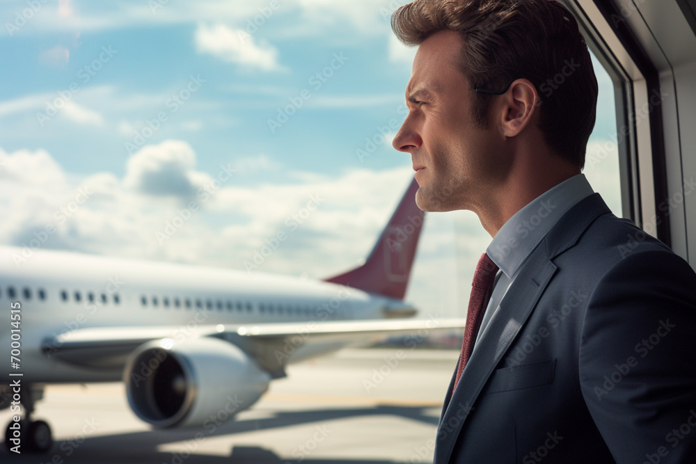 a businessman standing at the airport bokeh style background a businessman standing at the airport bokeh style background