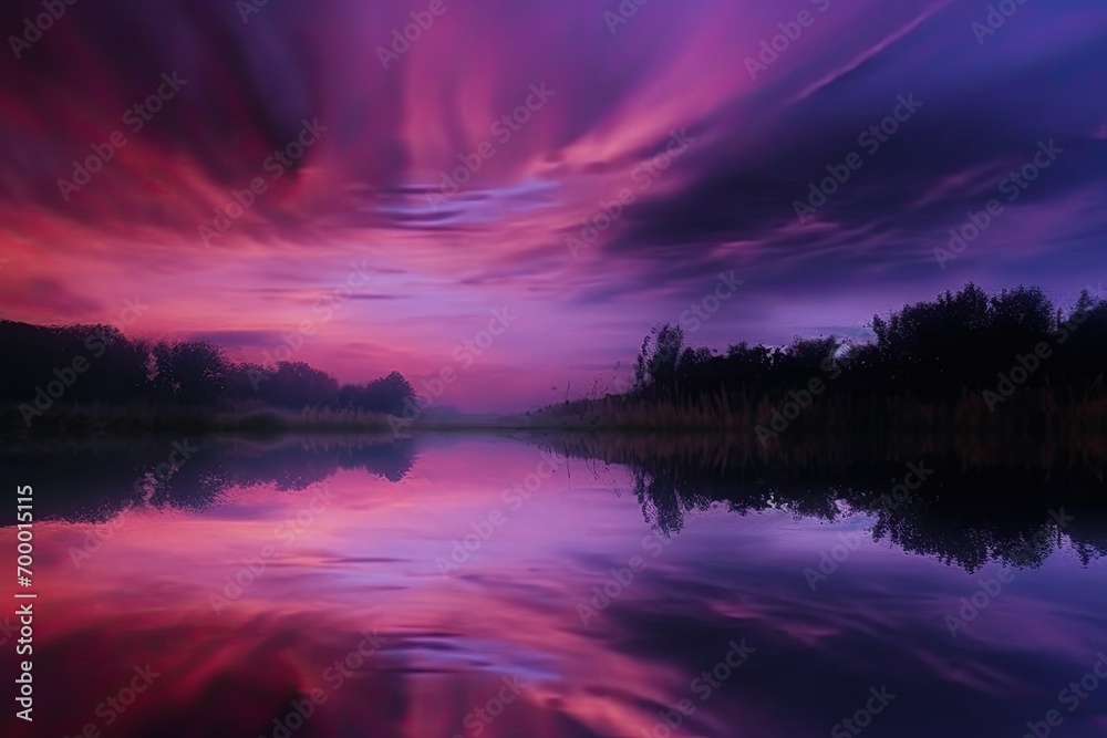 enchanted fantasy mystical magical banner web sunset water clouds reflection gradient design background pink purple violet blue beautiful