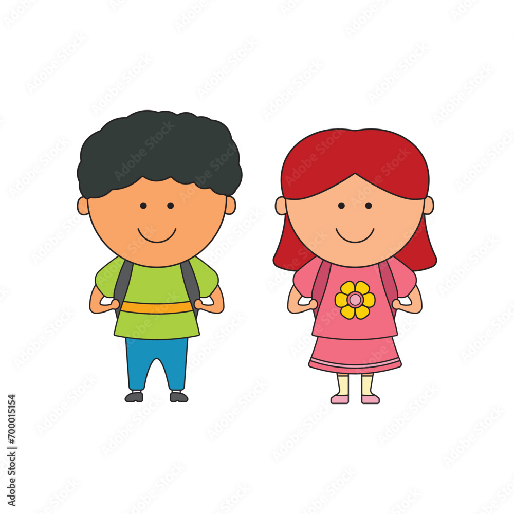 Kids drawing cartoon Vector illustration cute little kids icon Isolated on White