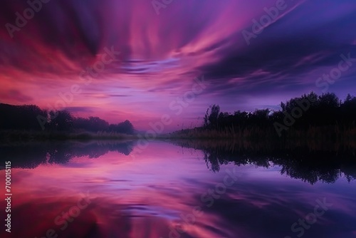 enchanted fantasy mystical magical banner web sunset water clouds reflection gradient design background pink purple violet blue beautiful