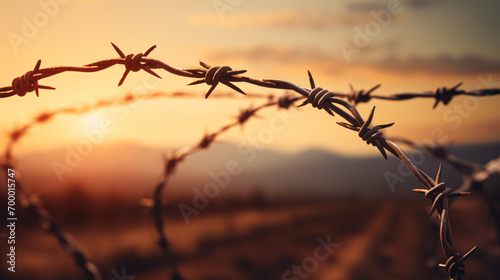 Barbed wire on the US state border. Background © Daniel